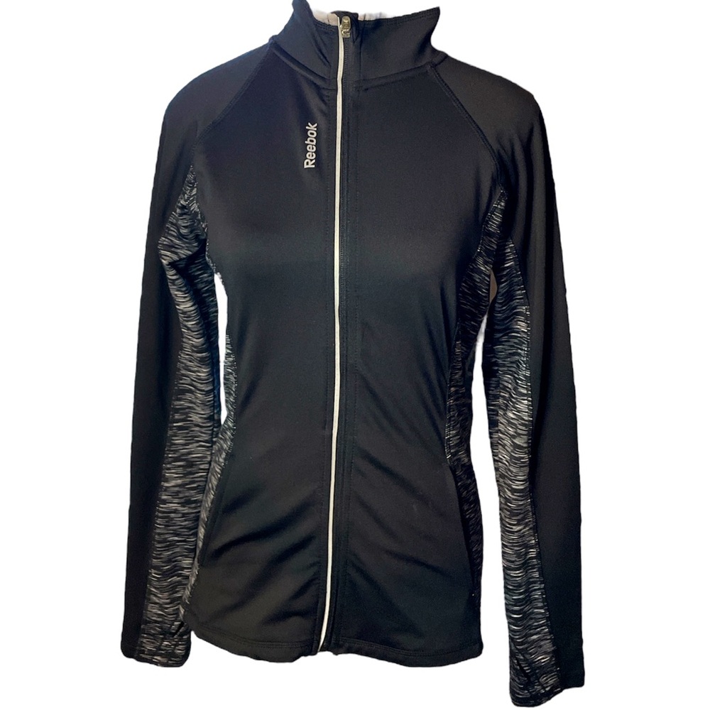 Reebok Black & Gray Full Zip Fitted Athletic Jacket